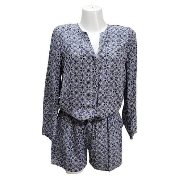 Joie Silk Rialto Romper Playsuit Jumpsuit L Long Sleeve Blue - Picture 1 of 9
